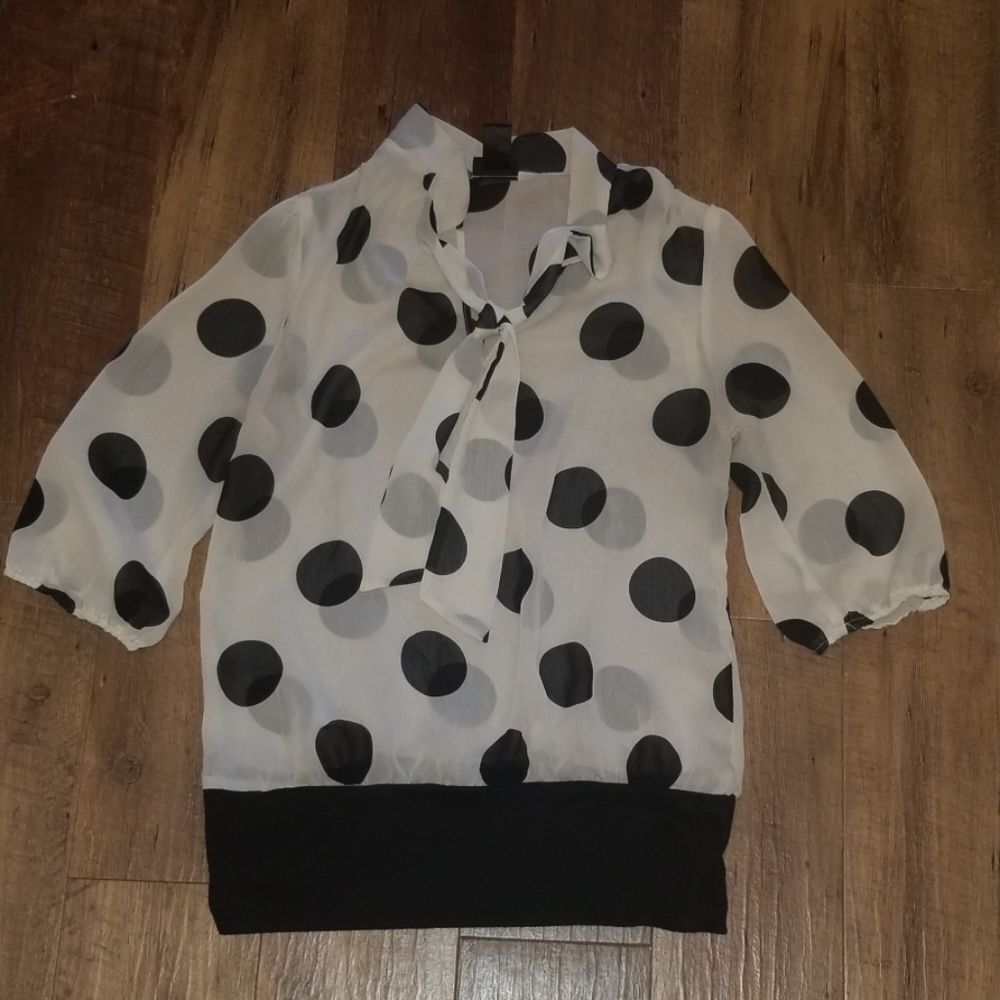 Black Polka Dot White Shirt Size Large